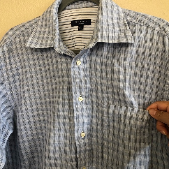 Ted Baker London Light Blue Plaid Button Down Long Sleeves Shirt Size 15 1/2 - Picture 3 of 15